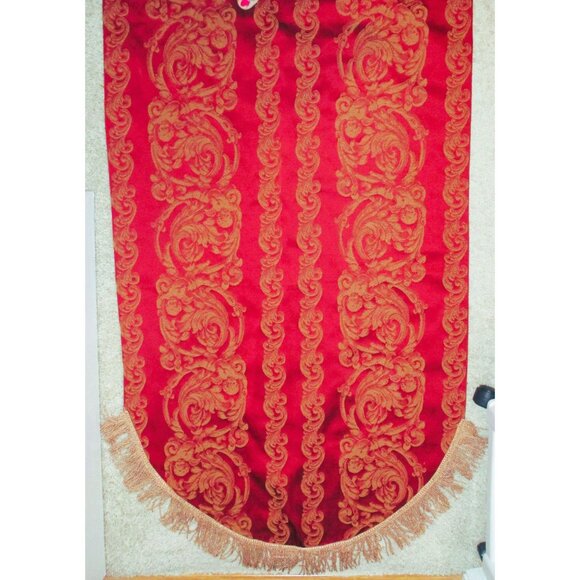 Elegant Jacquard Red Tapestry Table Runner Gold Floral Design Fringe 92"x26"  bd - Picture 1 of 5